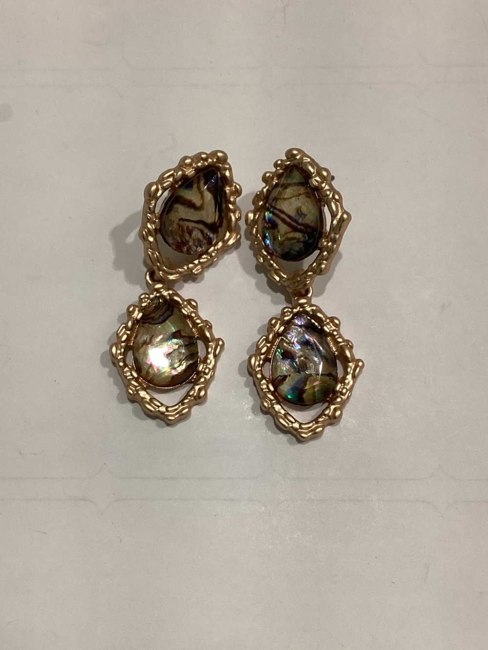 Gold Abalone Shell Double-Drop Earrings